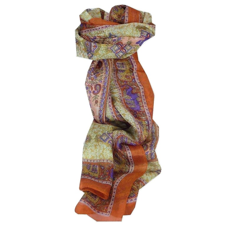 Mulberry Silk Traditional Long Scarf Rei Tangerine & Purple by Pashmina & Silk | Fruugo SG