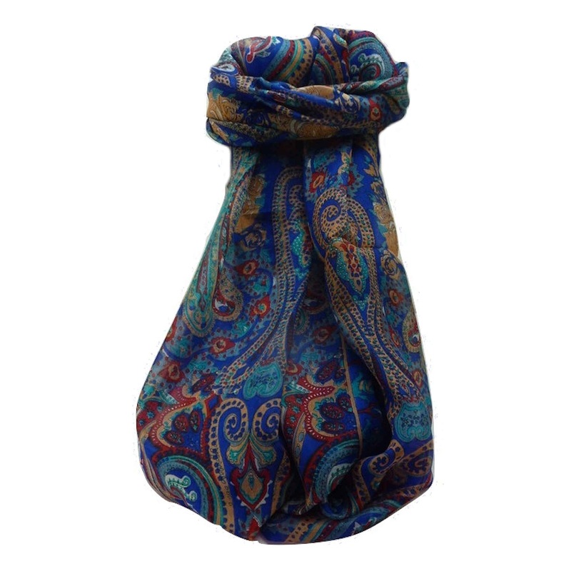 Mulberry Silk Traditional Long Scarf  Yaar Blue by Pashmina & Silk | Fruugo SG