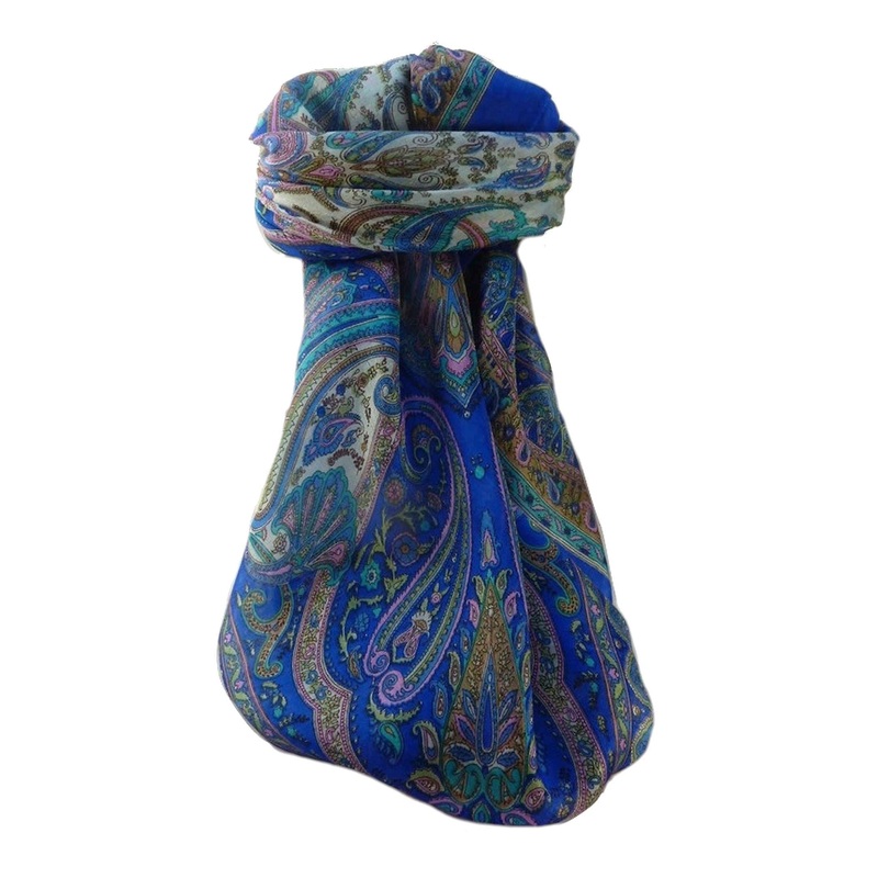 Mulberry Silk Traditional Square Scarf Anil Blue by Pashmina & Silk | Fruugo SG