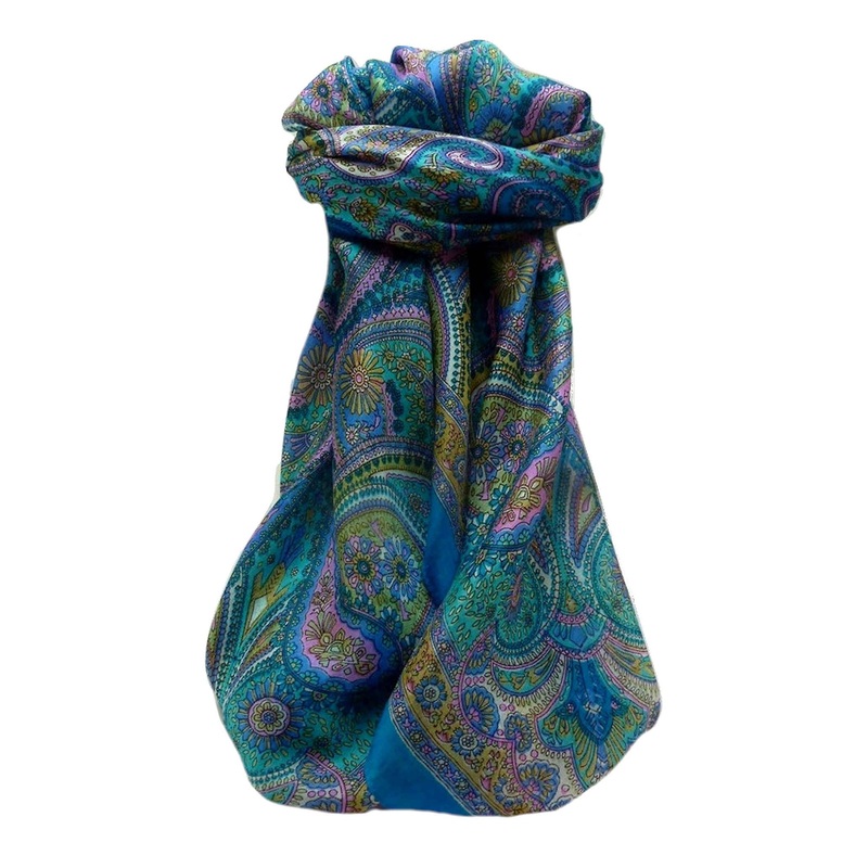 Mulberry Silk Traditional Square Scarf Gul Aqua by Pashmina & Silk | Fruugo SG