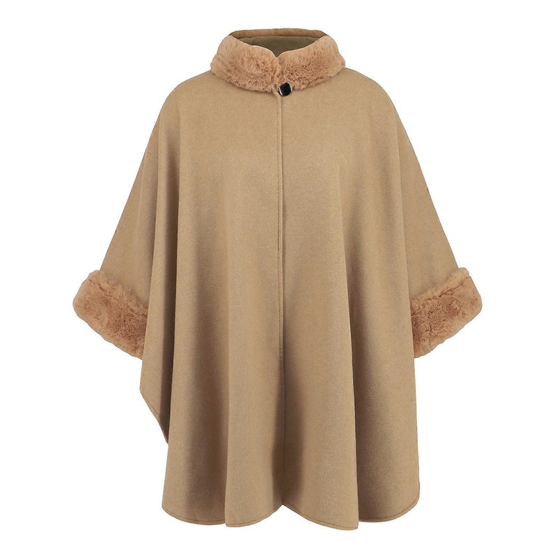 Women’s Furry Trim Cardigan Cloak Shawl Wraps Winter Thick Warm Open Front Baggy Loose Ponchos Oversized Capes Outerwear  khaki | Fruugo SG