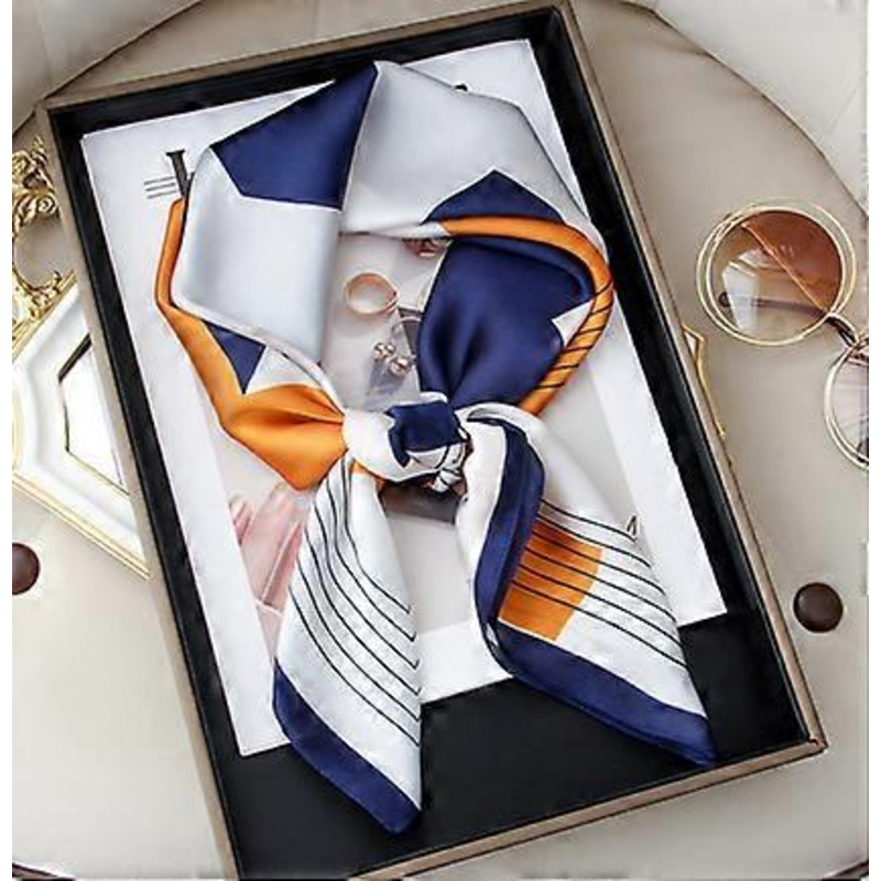 2023 new Jane white diary-blue and orange silk scarf female French style peplum decoration | Fruugo SG