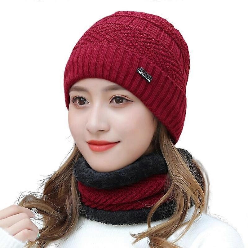 2Pcs/Set English Logo Solid Color Ear Protection Hat Scarf Set Autumn Winter Women Knitted Beanie Pushing Lining Neckerchief Set Qinhai | Fruugo SG