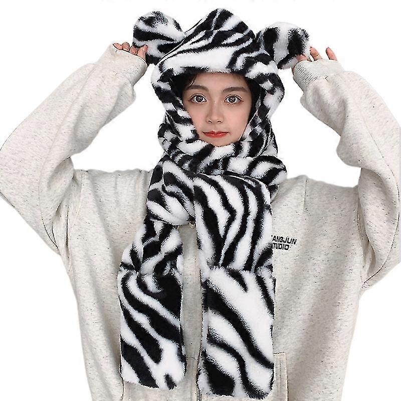 3 In 1 Winter Warm Leopard Soft Fashion Thickening Hood Scarf Snood Pocket | Fruugo SG
