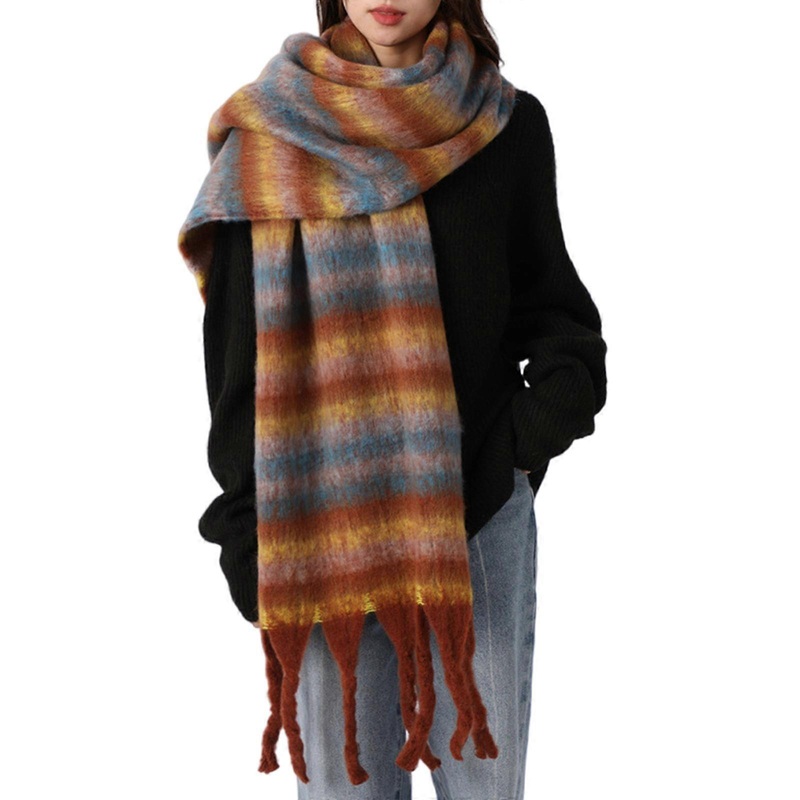 Adult Blended Scarf with Contrast Color Stripe Comfortable Neck Shawl Tassels Scarf for Everyday Use and Formal Event  rainbow strips | Fruugo SG