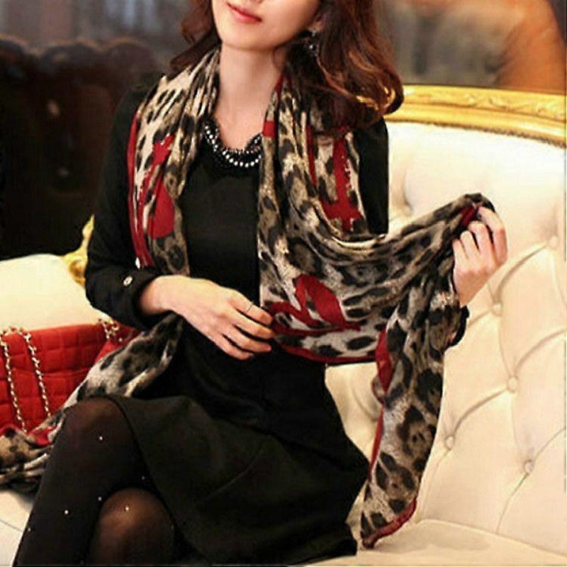 Autumn and Winter Leopard Heart-shape Pattern Scarf Shawl Dual-use Long Sunscreen Scarf 180 x 112cm | Fruugo SG