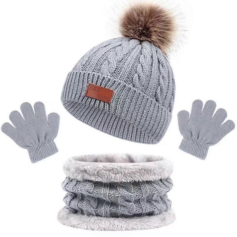 jovati Kids Winter Beanie Hat Warm Knit Thick Ski Cap With PomPom And Scarf Gloves Set For Girls Boys | Fruugo SG