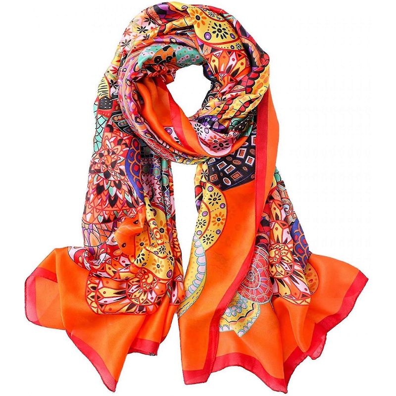 Silk Scarf For Women Fashion Scarves Sunscreen Shawls Wraps 71×35, Orange Circle Flower | Fruugo SG