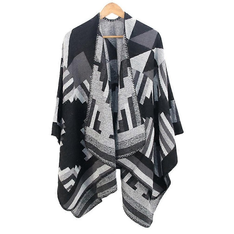 Warm Shawl Scarf Open Front Poncho Winter Cardigant with Geometric Pattern for Lady | Fruugo SG