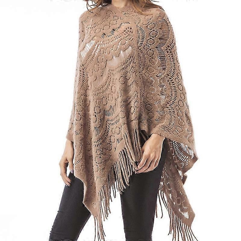 Women Autumn Hollow Out Crochet Batwing Sweater Cape Pullover Knitted Shawl Scarf Solid Color Fringe Tassels Hem Asymmetric Poncho Wrap | Fruugo SG
