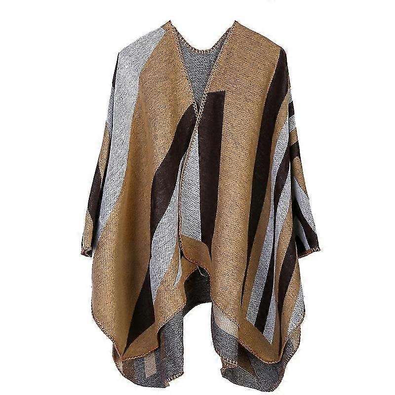 Women Open Front Poncho Cape Color Block Striped Shawl Wrap Oversize Cardigan | Fruugo SG