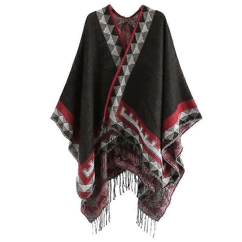 Women Winter Tassel Poncho Cape Vintage Colorful Geometric Striped Pattern Blanket Shawl Wrap Open Front Cardigan Coat | Fruugo SG