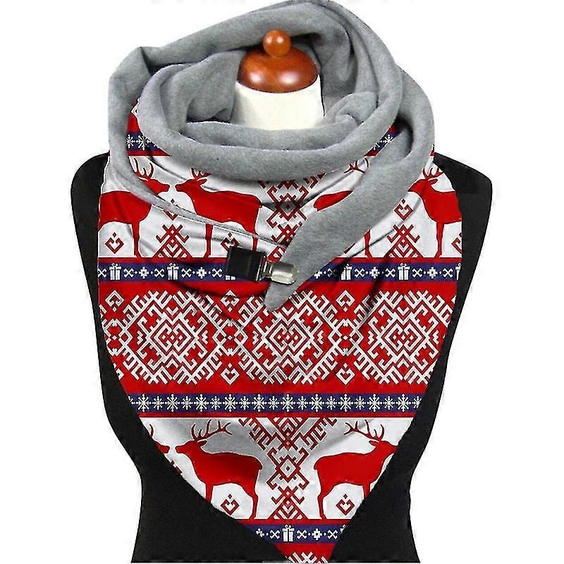 Women Winter Warm Scarf Christmas Elk Snowflake Print Neck Warmer Snood With Clip Thermal Blanket Button Shawl Wrap | Fruugo SG