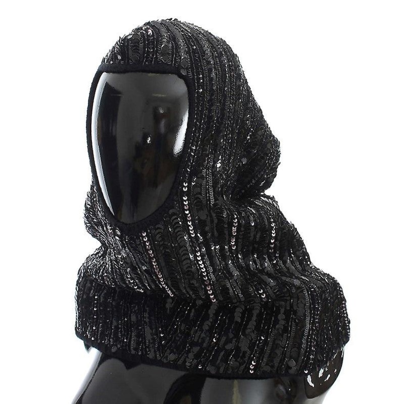 Black Knitted Sequin Hood Scarf Hat | Fruugo SG