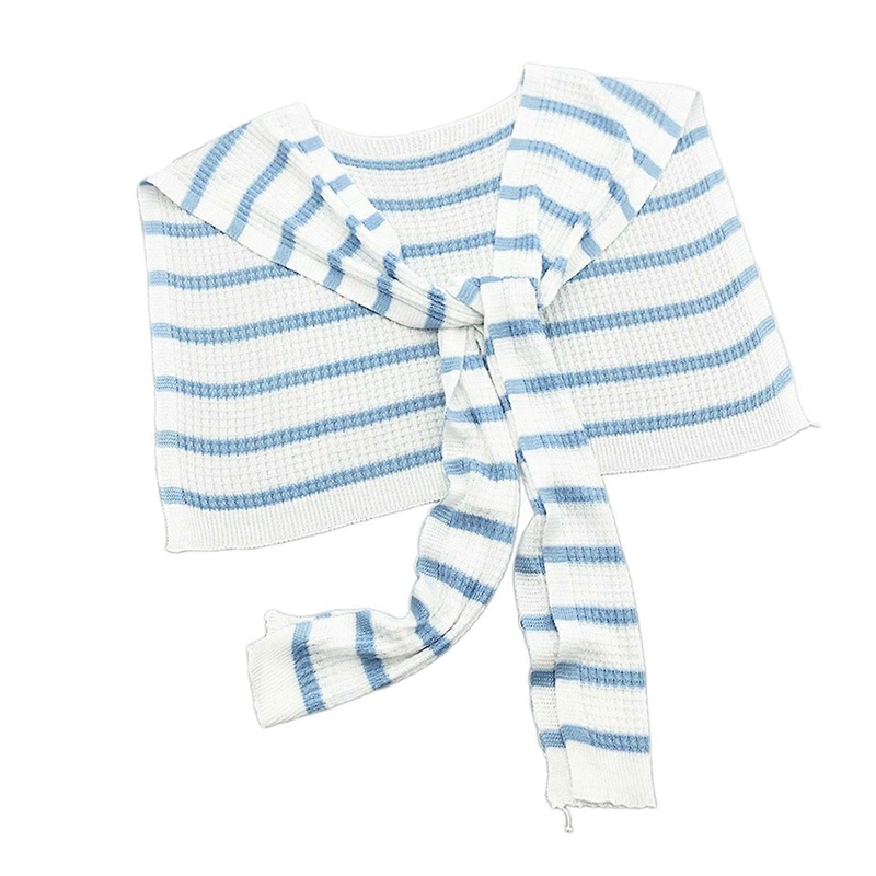 Decorative Striped Shawl Knitted Capes Breathable Thin Knitwear Poncho for Outdoor Vacation Sunproof Scarf Shoulder Wrap  Sky Blue | Fruugo SG