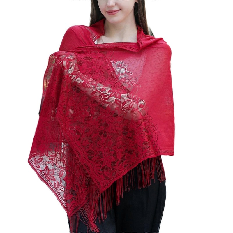 Floral Pattern Lace Scarf for Hot Summer Lightweight Shawl with Fringe for Ladies Mother Wedding Church Supplies  Burgundy | Fruugo SG