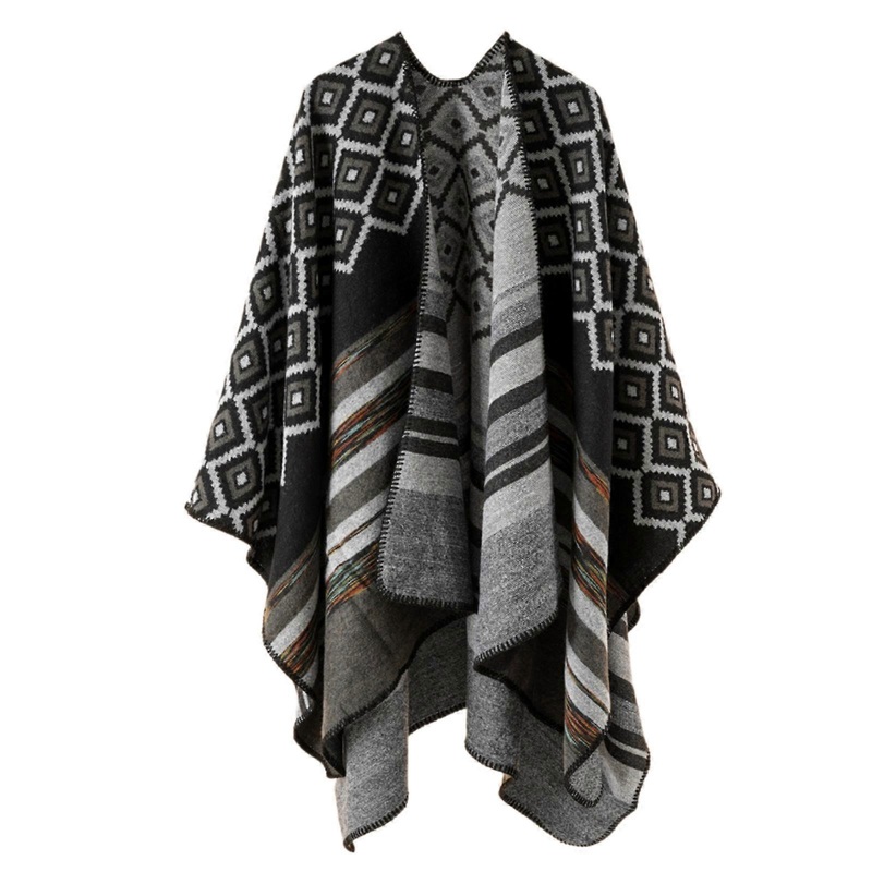 Geometric Pattern Mexico Poncho Sweater Handmade Pashmina Cloak Shawl Wrap for Travel Winter Autumn Windproof Capes  Black | Fruugo SG