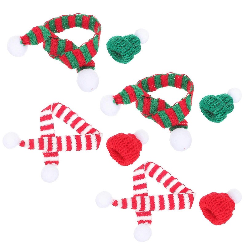 Knitted Yarn Accessories Mini Knitting Cap And Scarves Decor Christmas Style Red 8Pcs | Fruugo SG
