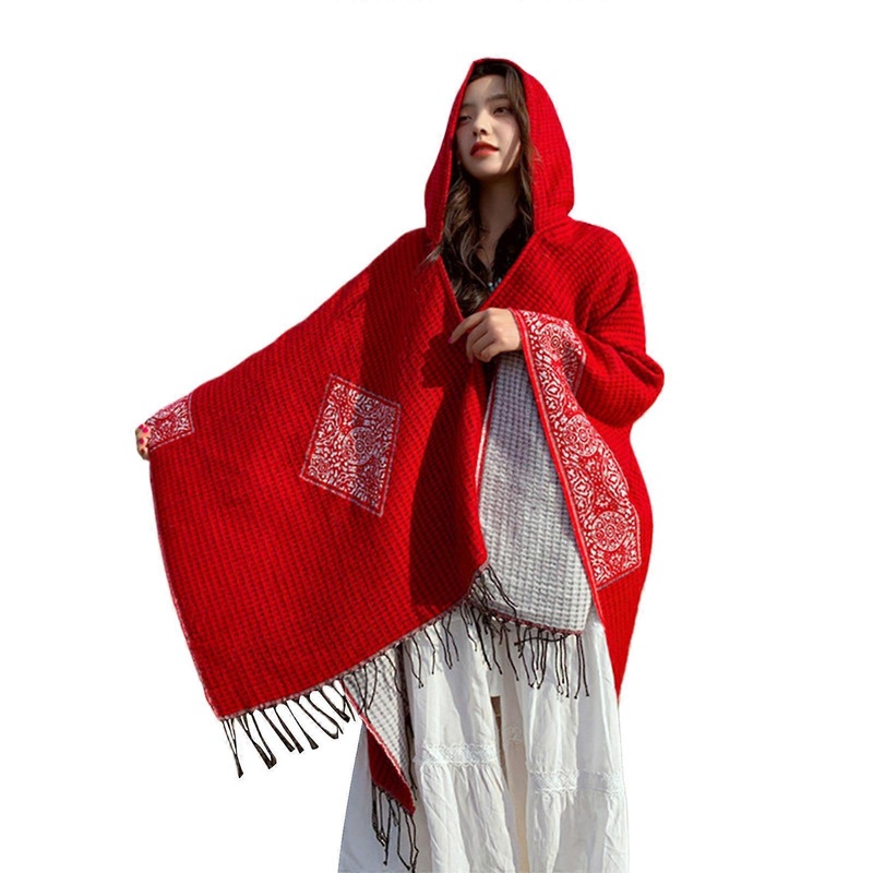 Large Warm Shawl Wrap Open Front Tassels Winter Accessory Casual Crop Tassels Thick Oversized Shawl for Ladies  Red | Fruugo SG