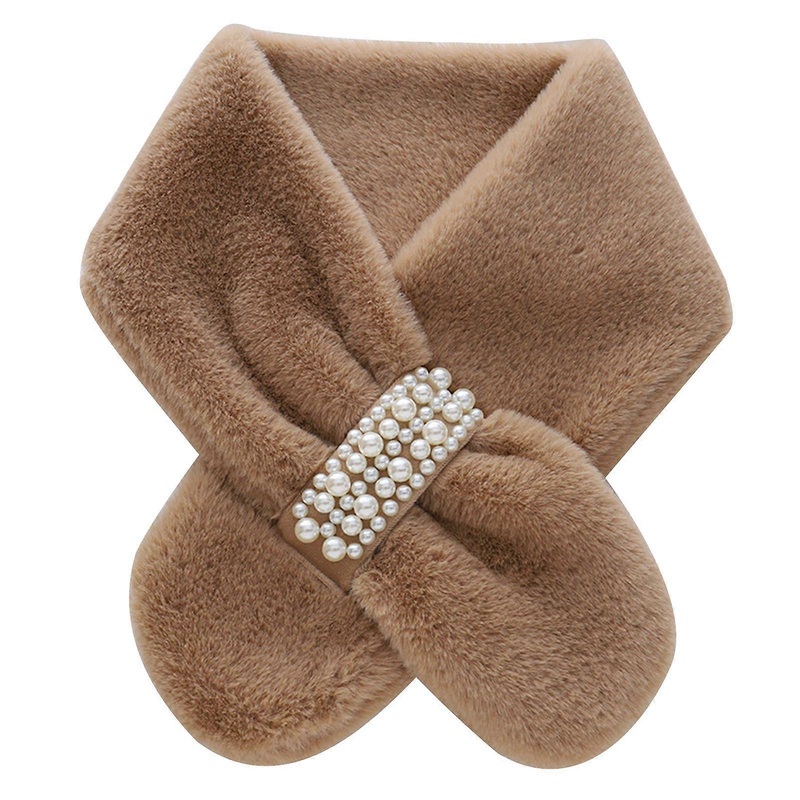 Pearl Cross Buckle All-match Scarf Furry Women Scarf Winter Warm Thick Casual Multi Color Plush Windproof Scarves  khaki | Fruugo SG