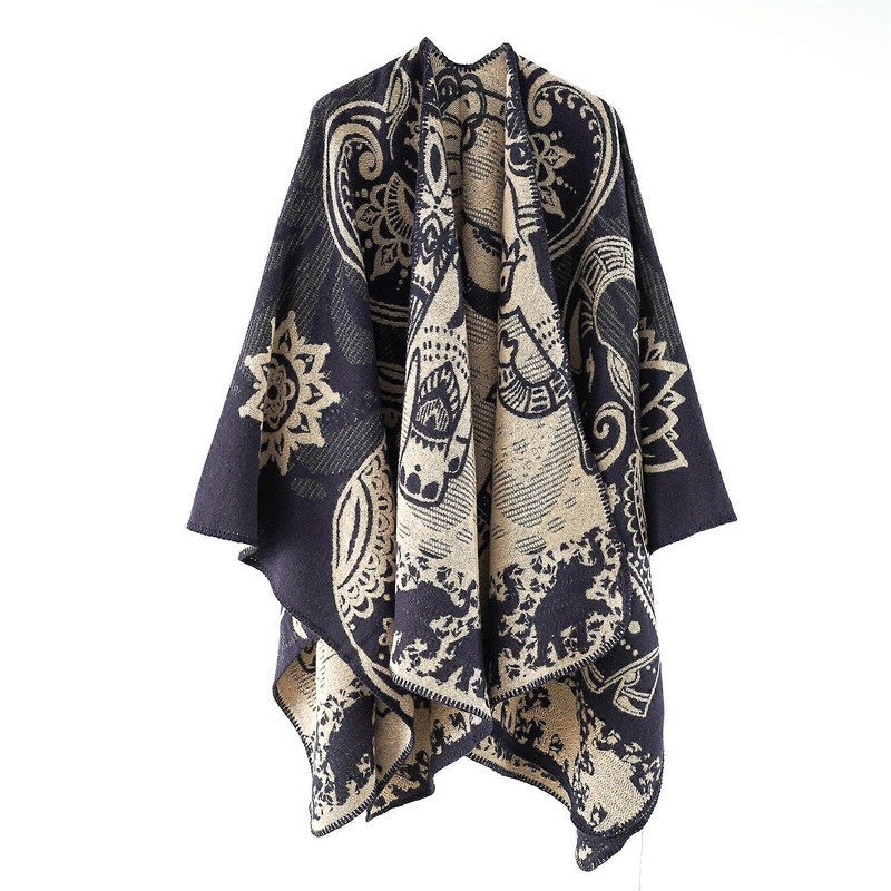 Trendy Ethnic Print Poncho Shawl Cape Ethnic Style Faux Cashmere Shawl Versatile Travel Cape for Effortless Layering  Navy Blue | Fruugo SG