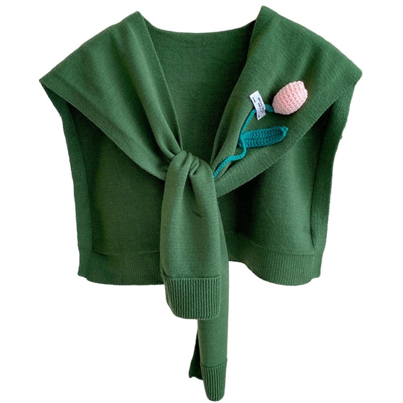 Versatile and Trendy Shawl Knotted Shawl Wraps with Cute Crocheted Tulips Elegant Knitted Shawl Knotted Wraps  Green | Fruugo SG
