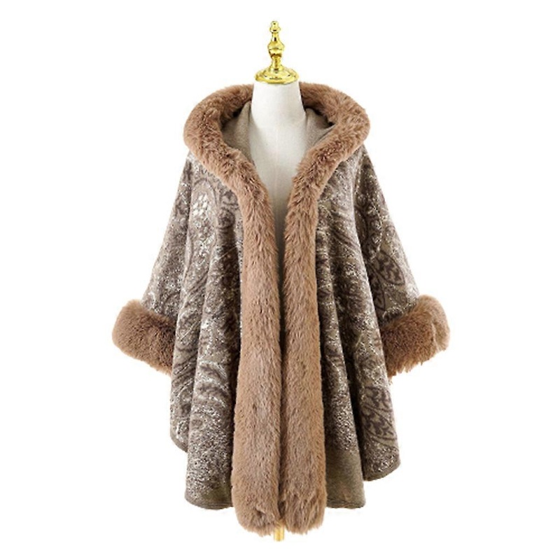 Winter Vintage Poncho Capes Hoodie Blanket Shawl Wrap Warming Coat Trim Hood Poncho Faux Fur Cape Wrap Shawl Coat  Brown | Fruugo SG
