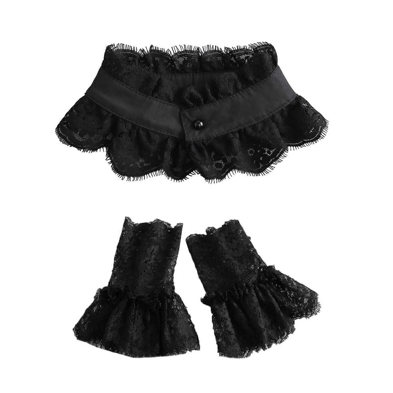 Women Faux Collar Eyelash Flower Lace Detachable Blouse Collar Necklace with False Sleeves Cuffs Set Clothing Accessory  Black | Fruugo SG