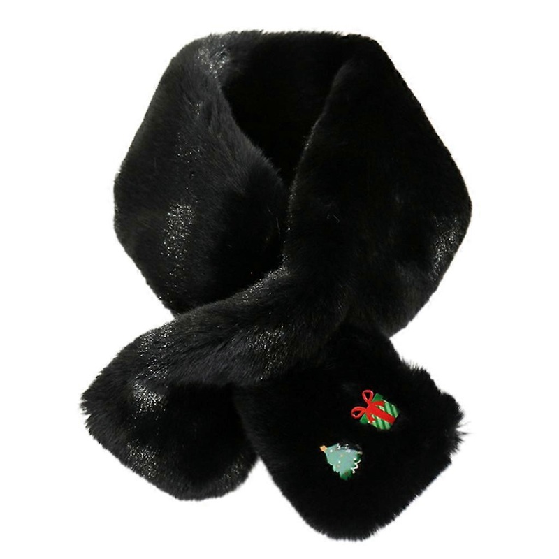 Women Winter Furry Plush for Cross Loophole Collar Scarf Christmas Cartoon Charms Badge Flurry Rectangle Shawl Wrap Thermal Neck Warmer Bib  Black | Fruugo SG