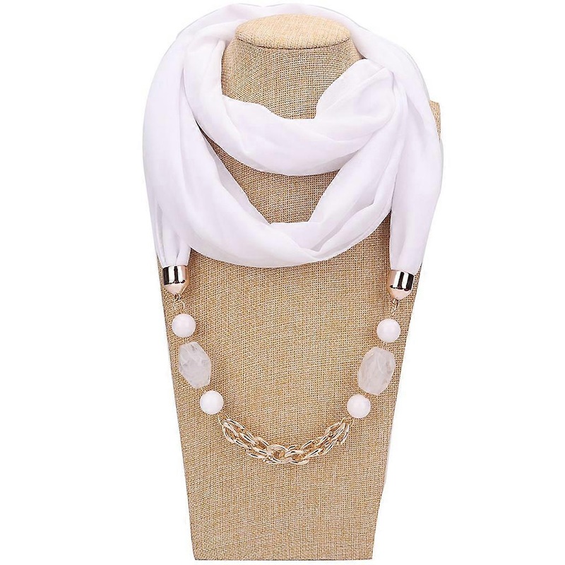 Womens Classic Style Chiffon Necklace Sash Scarf With Jewelry Pendant Shawl Gift  White A | Fruugo SG