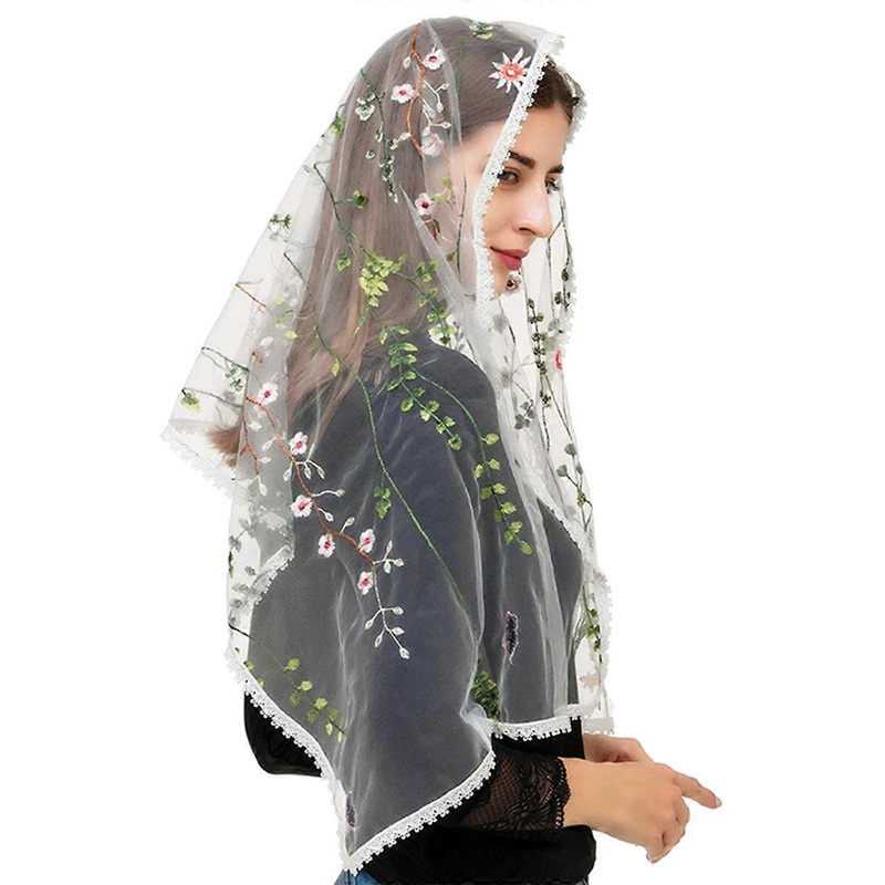 Church Shawl Wraps For Women Embroidered Floral Shawl Headcovering Scarf Floral sheer Shawl Headscarf Tudung Hijab  White | Fruugo SG