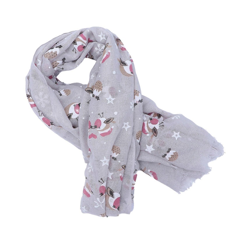 Holiday Scarves Women Christmas Snowflake Bird Pattern Shawl For Cold Weather 70x180cm Grey Polyester 1Set | Fruugo SG