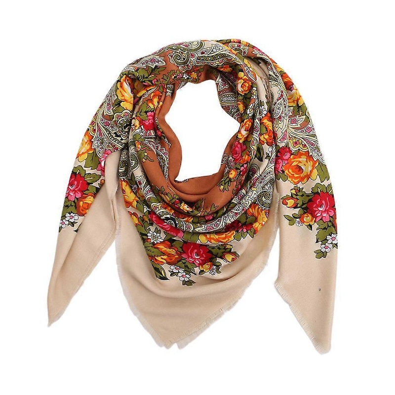 Ladies Cotton Scarves Beige Floral Printed Shawl Russian Style Lady Accessory 130x130cm Square Wrap 1Set | Fruugo SG