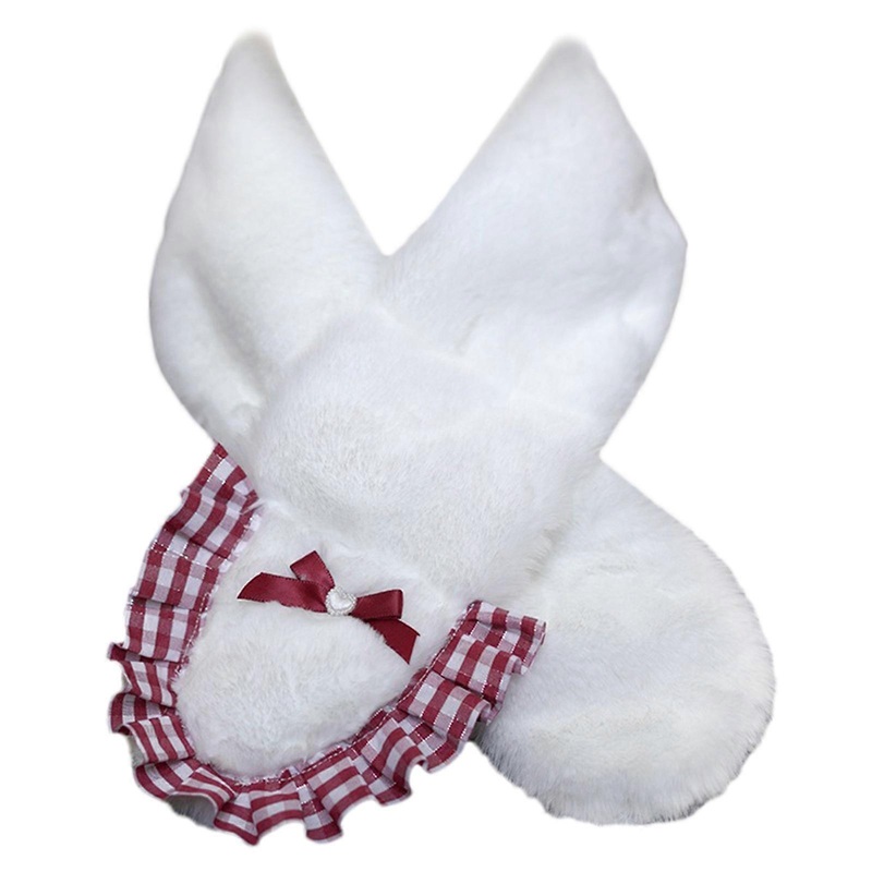 Loophole Faux Furs Long Soft Warm Comfortable Soft Bow Scarf Cross False Collar Neck Guard Scarves for Girl  White | Fruugo SG