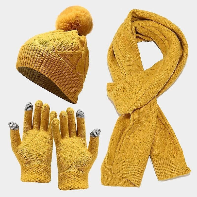 3pcs/set Pom Pom Beanie Hat Thermal Knitted Long Scarf Gloves Set | Fruugo SG