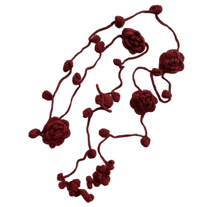 Elegant Hand Knitted Scarve Flower Decoration Scarf Thin Narrow Long Scarf for Daily Use  Burgundy | Fruugo SG