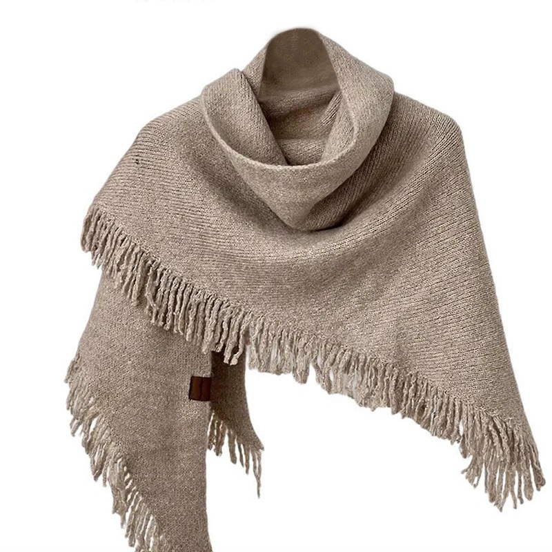 Knitted Scarf With Tassels Soft Warm Neck Wrap Winter Outdoor Neckerchief for Winter Outdoor Activity  khaki | Fruugo SG