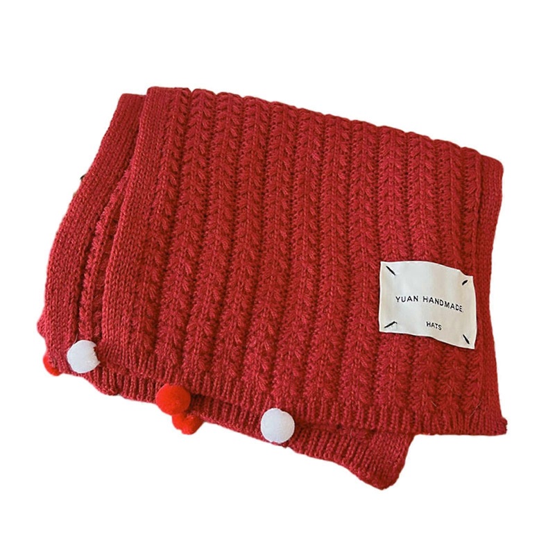 Versatile Knit Scarf with Cute Pompoms Scarf Thickened Knit Scarf for Winter Fashionable Knit Warm Scarf  Red | Fruugo SG