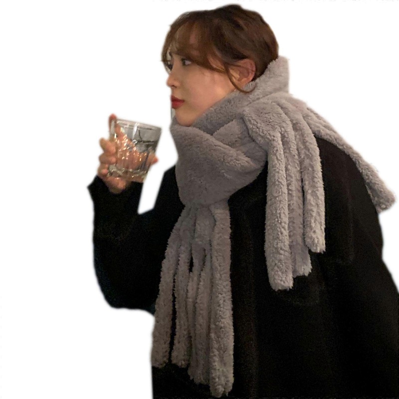 Winter Warm Octopus Scarf Plush Scarf With Pocket Scarfs Neck Wrap With Tassels Solid Color Scarf Super Female Long  Gray | Fruugo SG