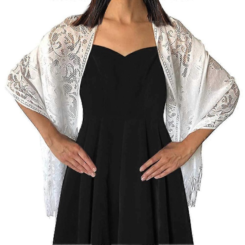 Women’s Floral Lace Scarf Shawl With Tassels, Soft Mesh Fringe Wraps For Wedding Evening Party Dresses-Yvan | Fruugo SG