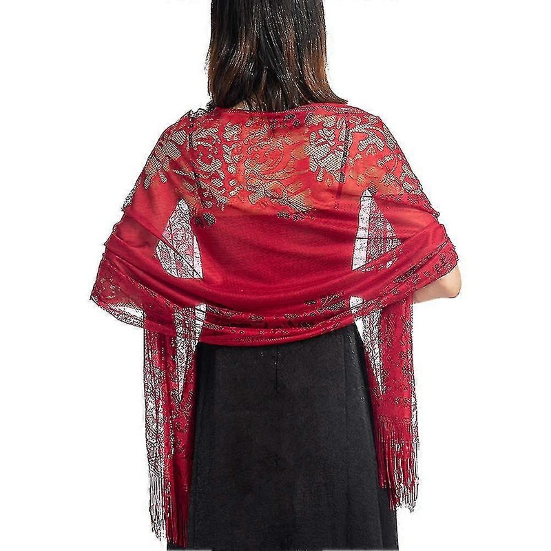 Women’s Floral Lace Scarf Shawl With Tassels, Soft Mesh Fringe Wraps | Fruugo SG