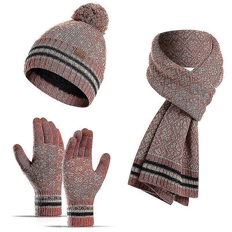 Women Scarf Gloves Hat Set Print Beanie Hat Scarf Touch Screen Gloves Soft Warm Cap | Fruugo SG