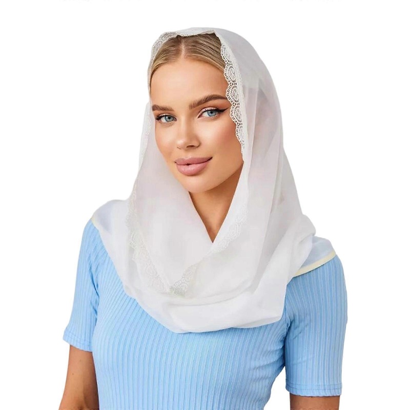 Elegant Church Scarf with Delicate Lace Edging for Catholic Christian Women Girls Baptism Communion Vatican Visits | Fruugo SG