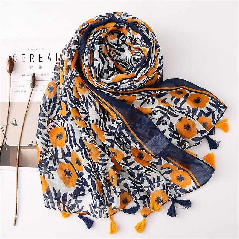 Flower Printed Scarf Hijabs Tassels Women Shawls Cotton Muslim Head Wraps Large Size Fashion Head Scarves 1pc Retail | Fruugo SG