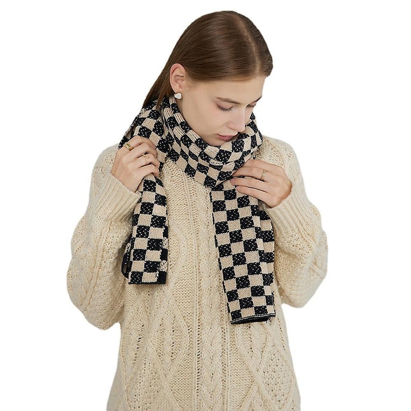 Two-color Chessboard Plaid Scarf For Women 22 Winter New Black And White Cashmere Knitted Plaid Scarf Korean Style Scarf | Fruugo SG