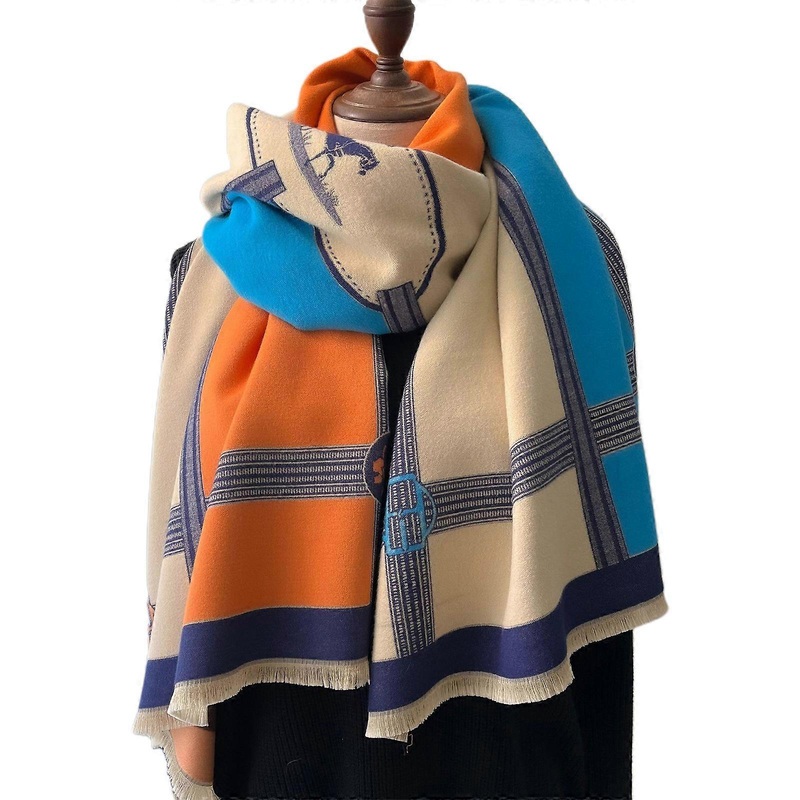 Women Autumn Winter Color Matching Scarf Slim Neckerchief Soft Colorful Warm Knitted Neck Guard All-match Large Shawl  blue orange | Fruugo SG
