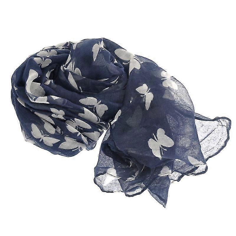 180*100cm fashion all-match women’s girls printed long voile scarf muffler shawl wrap (navy blue) | Fruugo SG