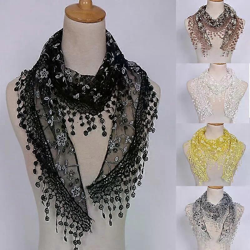 1Pc Women Fashion Triangle Tassel Wrap Lady Shawl Lace Sheer Floral Print Scarf Scarves For Women | Fruugo SG
