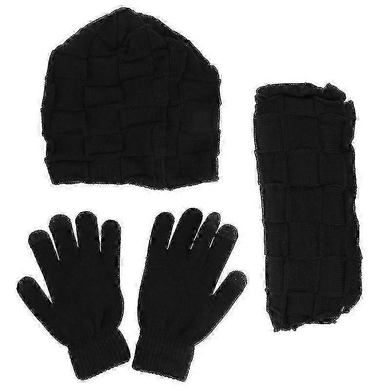 Adult Black Scarves & Shawls Stretch Hat Scarf And Mittens Set Men’s Knitted Beanie For Winter And F | Fruugo SG