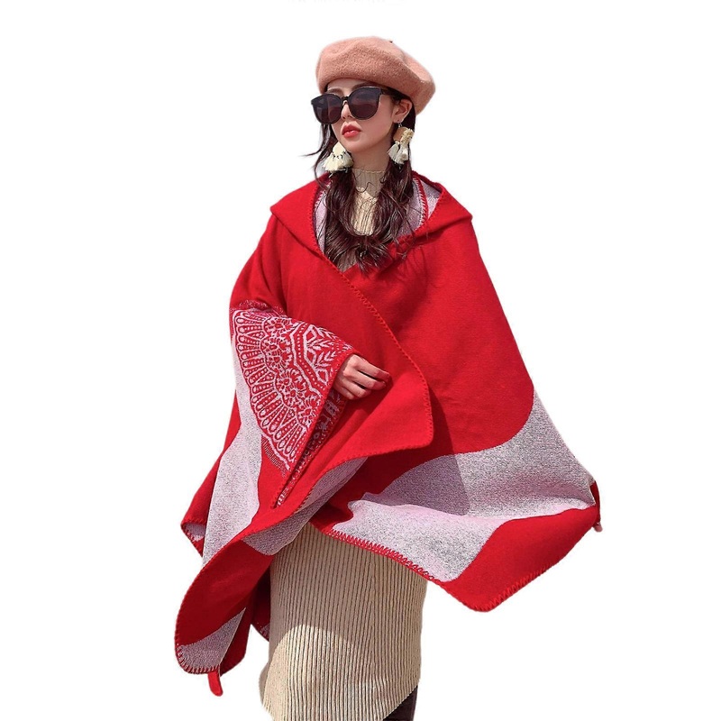 Bohemian Geometric Floral Knitted Large Shawl Wrap for Women Open Front Poncho Sweater Cardigan with Hood Blanket Cape  Red | Fruugo SG